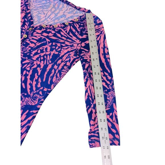 Lilly Pulitzer Zebra And Palm Printed Dress Sz Small S Blue Pink V-Neck FLAWLESS - Picture 5 of 8